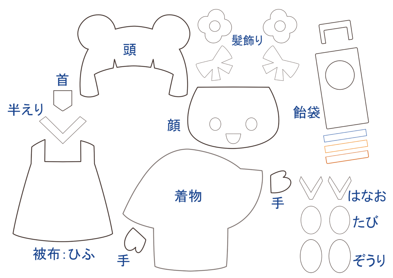 七五三：可愛い３歳さん：千歳あめ袋：型紙：Happy-illustrations- children-festival-girl-Pattern