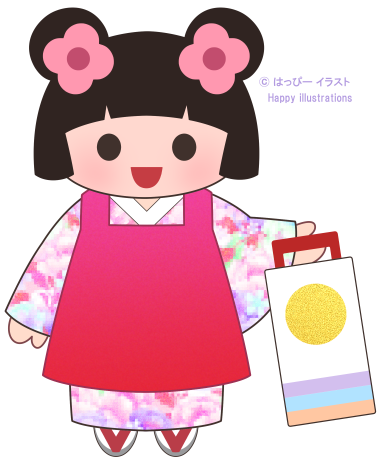 七五三：可愛い３歳さん：千歳あめ袋：型紙：Happy-illustrations- children-festival-girl-Pattern