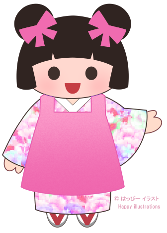 七五三：可愛い３歳さん：千歳あめ袋：型紙：Happy-illustrations- children-festival-girl-Pattern