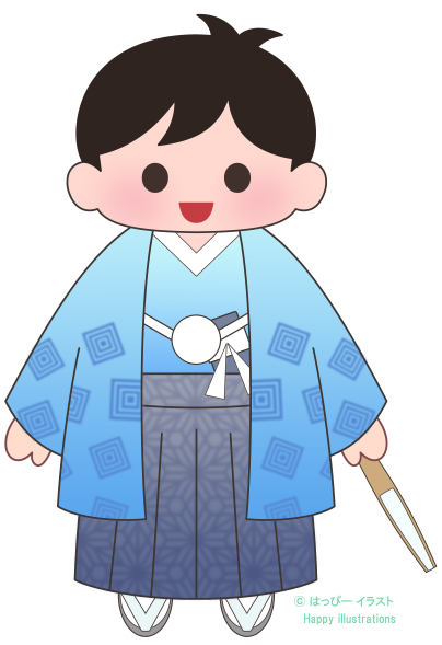 七五三：可愛い５歳さん：扇子：千歳あめ袋：型紙：Happy-illustrations- children-festival-boy-Pattern