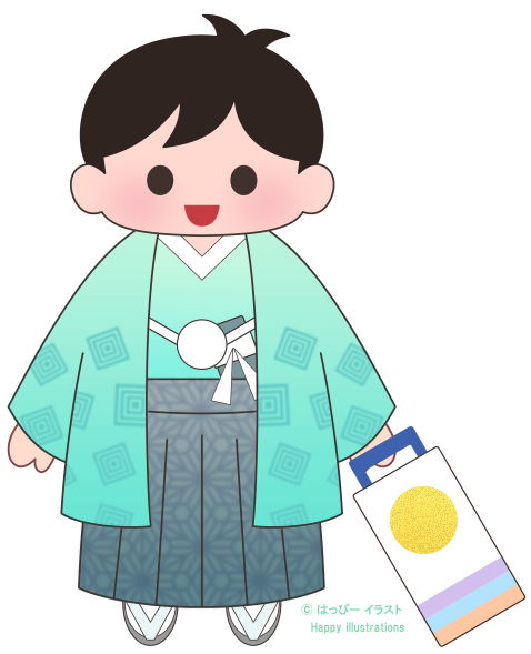 七五三：可愛い５歳さん：扇子：千歳あめ袋：型紙：Happy-illustrations- children-festival-boy-Pattern