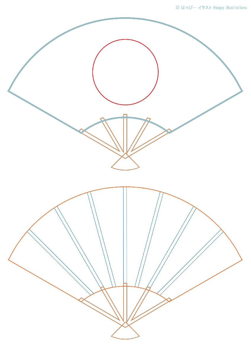 お正月：かわいい祝い扇：おうぎの説明型紙イラスト