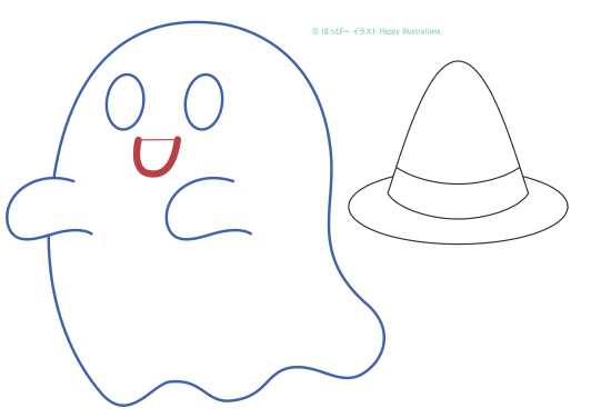 ハッピーイラスト：可愛いハロウィン：お化け・帽子：型紙：Happy-illustrations- Hlloween-ghost-hat-Pattern