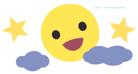 ハッピーイラスト：可愛いお月見（１５夜）セットの月、星、雲：Happy-illustrations-Moon-viewing