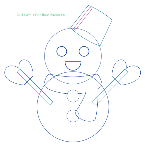 冬：雪ダルマ：可愛いイラスト型紙：ハッピーイラスト：Happy-illustrations- winter-snowman-Pattern