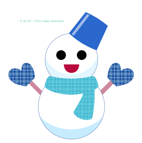 冬：雪ダルマ：可愛いイラスト型紙：ハッピーイラスト：Happy-illustrations- winter-snowman-Pattern