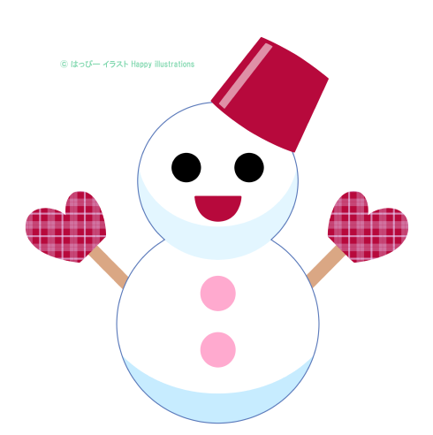 冬：雪ダルマ：可愛いイラスト型紙：ハッピーイラスト：Happy-illustrations- winter-snowman-Pattern