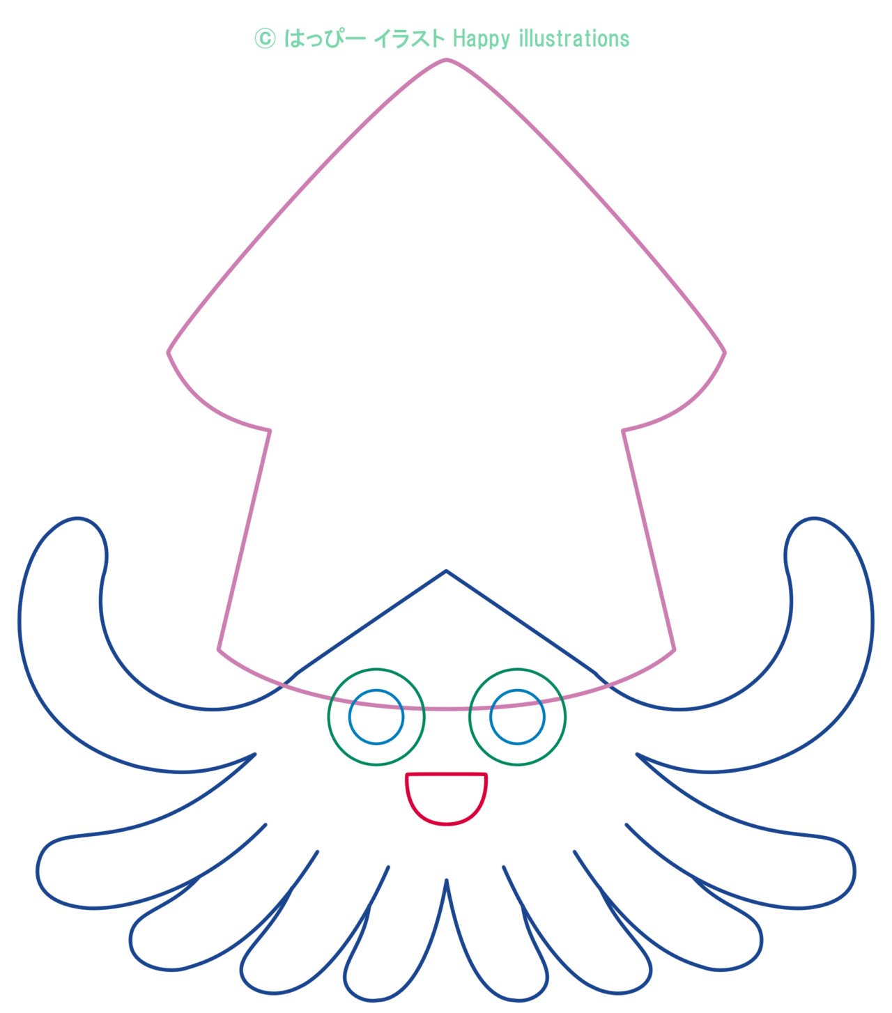 ハッピーイラスト：可愛いイカさん：型紙：Happy-illustrations-Squid-Pattern