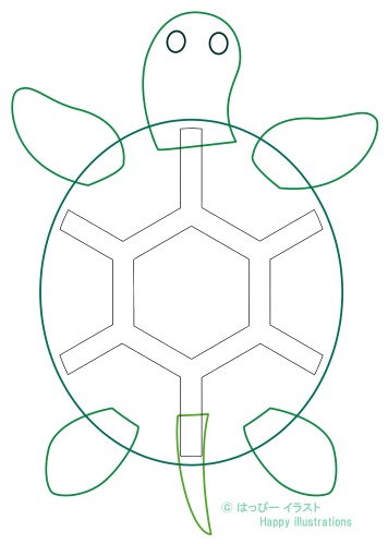 ハッピーイラスト：可愛い亀：つかめ：型紙：Happy-illustrations- tortoise-Pattern