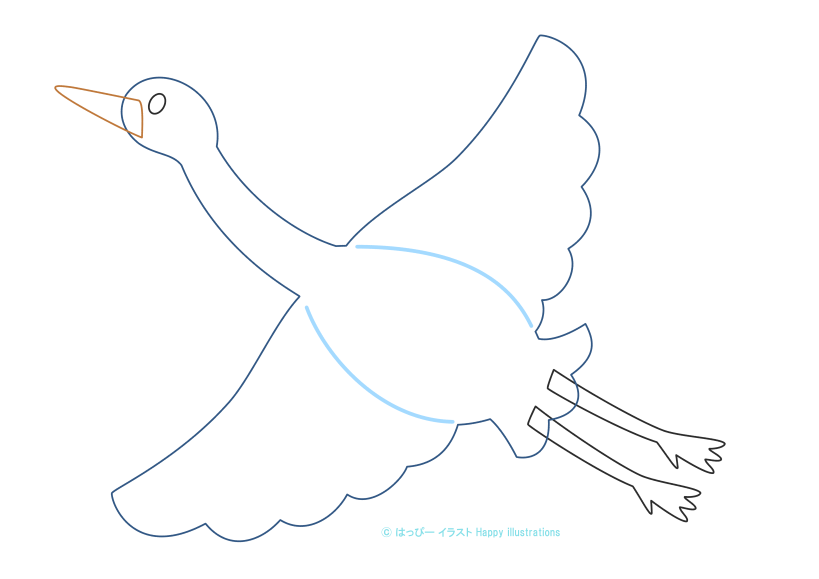 ハッピーイラスト：可愛い鶴：つる：型紙：Happy-illustrations- crane-Pattern