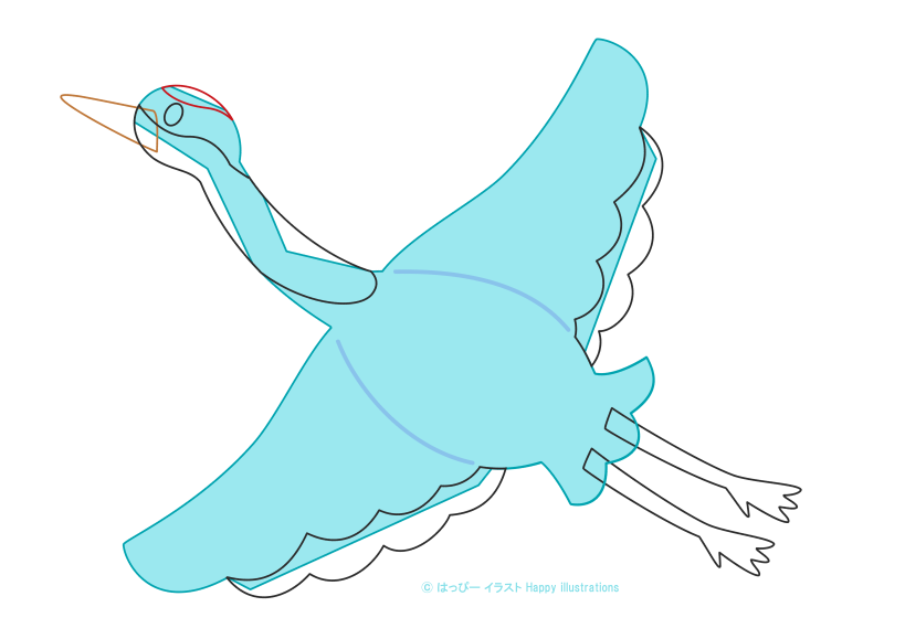 ハッピーイラスト：可愛い鶴：つる：型紙：Happy-illustrations- crane-Pattern